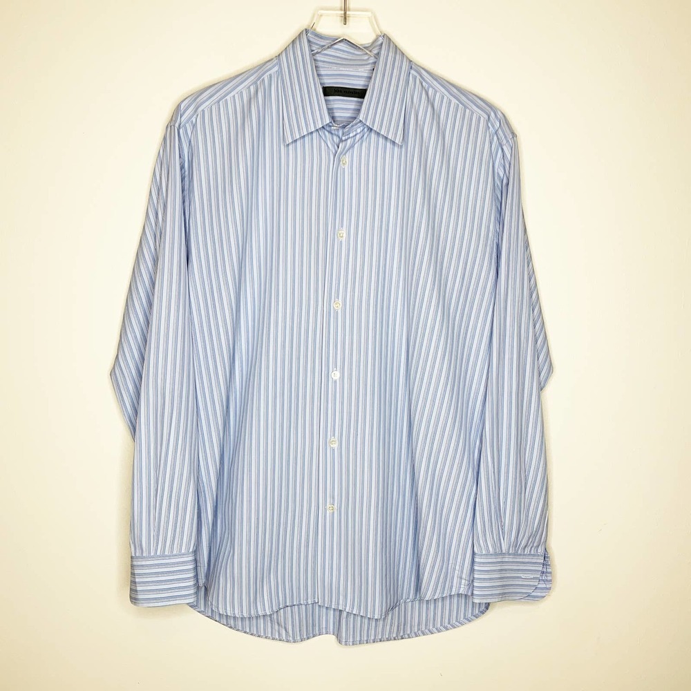JOHN VARVATOS Blue Striped Button Up‎ Dress Shirt Long Sleeve Mens 41 / 16R